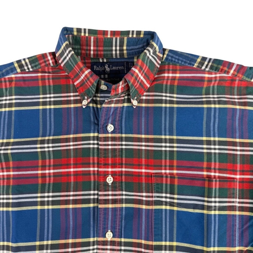 Ralph‎ Lauren Big Oxford Mens M Blue Red Plaid Long Sleeve Button Down Shirt
